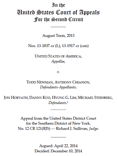 Newman insider trading case (Second Circuit)
