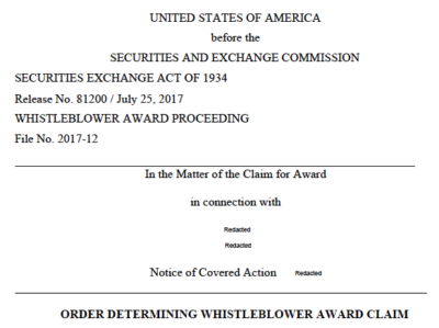 SEC whistleblower award order