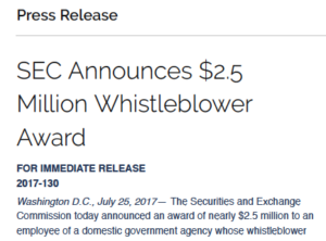 SEC announces 2.5 million whistleblower award